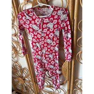 Hello Kitty Bamboo Sanrio Girls Red Floral One Piece Pajamas Sleeper Size 2T